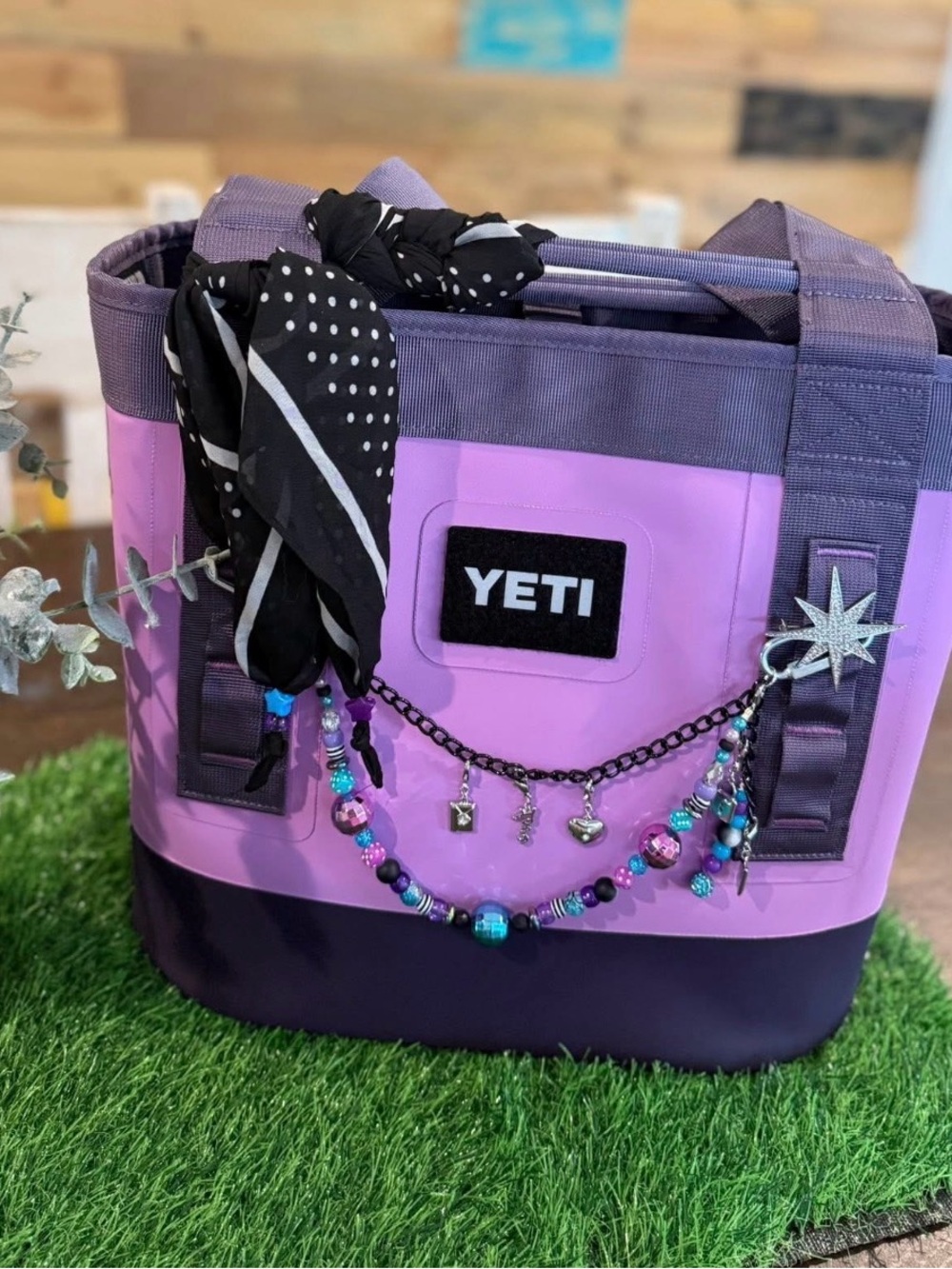 YETI Lavender and Plum Two-Tone Tote with Beaded Charm